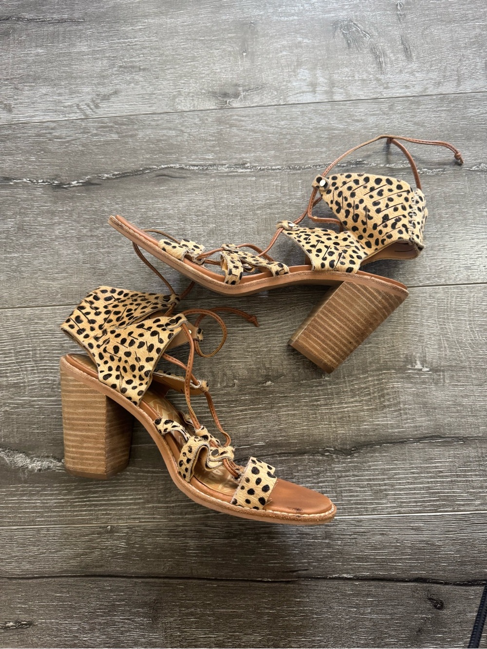 Dolce Vita Leopard Print Calf Hair Lace-Up Heels – Size 8